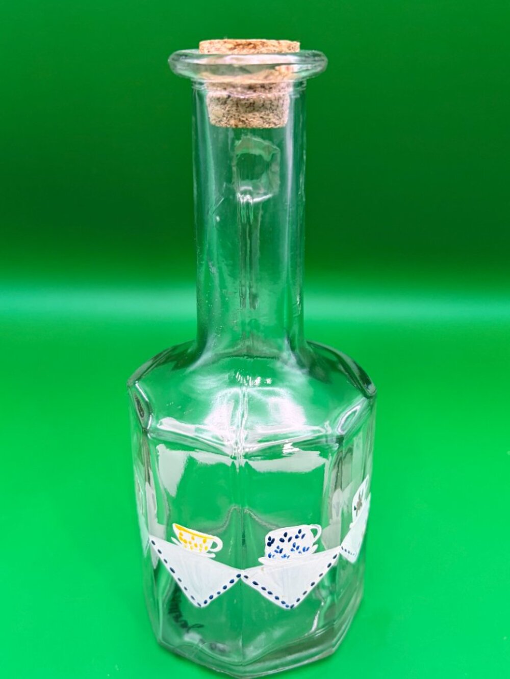 VTG Signed Italian Mod Dep HandPainted Glass Cruet Bottle Decanter Cork Stopper - Picture 5 of 10